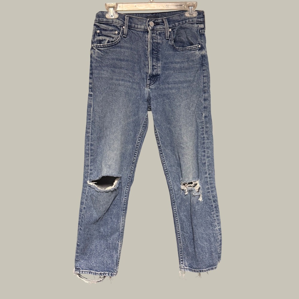 Mother The Tomcat High Rise Straight Leg Jeans Completely Over Distressed 27